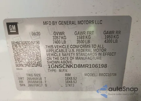 2021 Chevrolet Tahoe 2Wd Lt из США, поврежденный, VIN 1GNSCNKD8MR106198